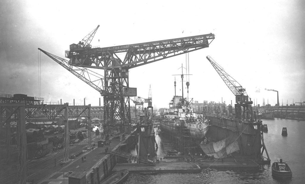 Moltke under construction at the Blohm und Voss shipyard in Hamburg