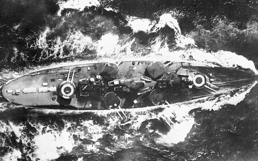 An overhead photo of Nassau, shows her unusual turret layout, two fore and aft on the centreline, two on each side amidships.